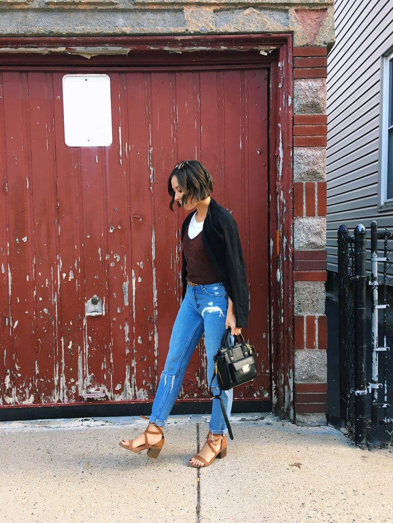 going out top, topshop cami, primark jeans, target sandals, phillip lim for target purse, ray-ban sunglasses